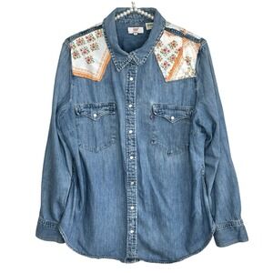 Levis Upcycle Denim Shirt 14 Western Indie Festival Chambray Pearl Snap Festival